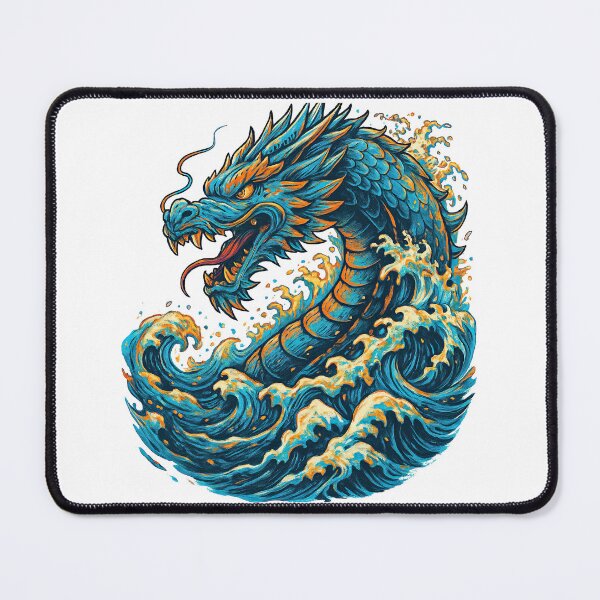 Item preview, Fierce Ocean Dragon Rising from Fiery Waves Fantasy Art designed and sold by ArtfulWeave.