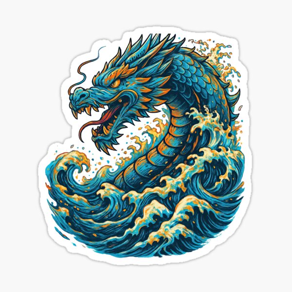 Item preview, Fierce Ocean Dragon Rising from Fiery Waves Fantasy Art designed and sold by ArtfulWeave.