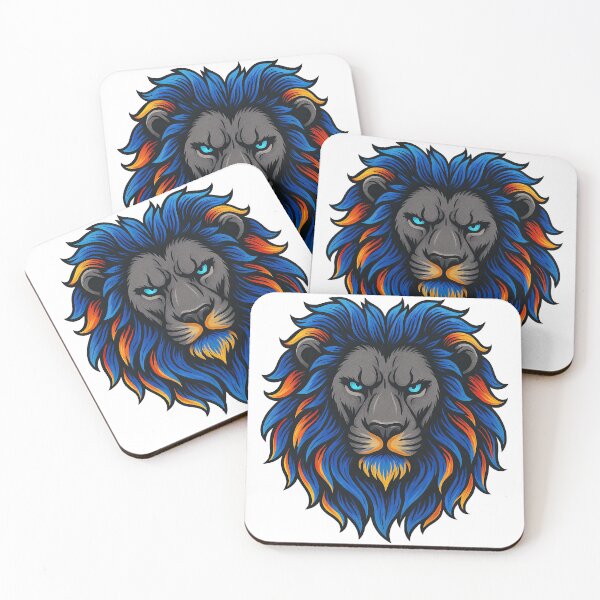 Item preview, Majestic Lion Head with Blue and Orange Fiery Mane designed and sold by ArtfulWeave.