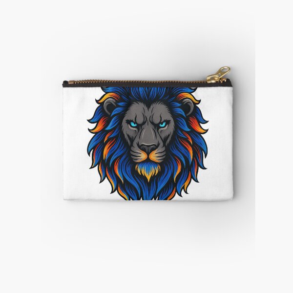 Item preview, Majestic Lion Head with Blue and Orange Fiery Mane designed and sold by ArtfulWeave.