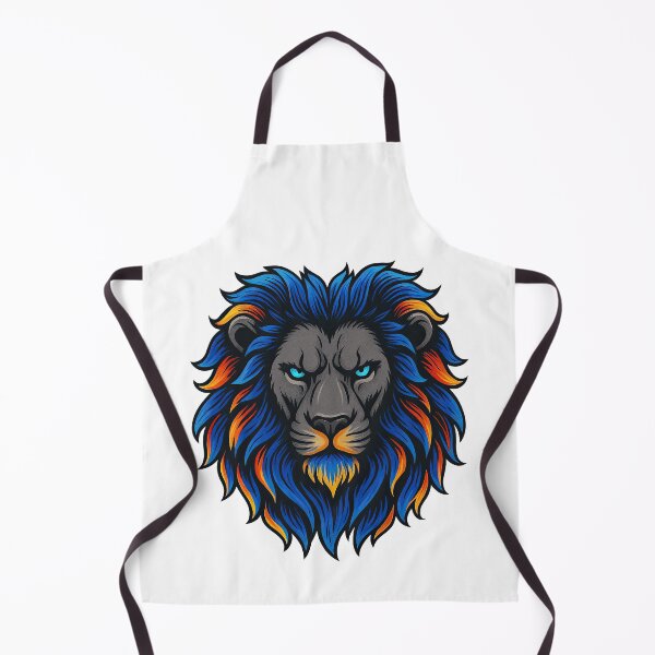 Item preview, Majestic Lion Head with Blue and Orange Fiery Mane designed and sold by ArtfulWeave.