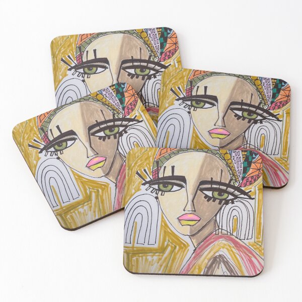 Item preview, Boho Girl with large earrings big eyes colorful  designed and sold by Rebeccartist.
