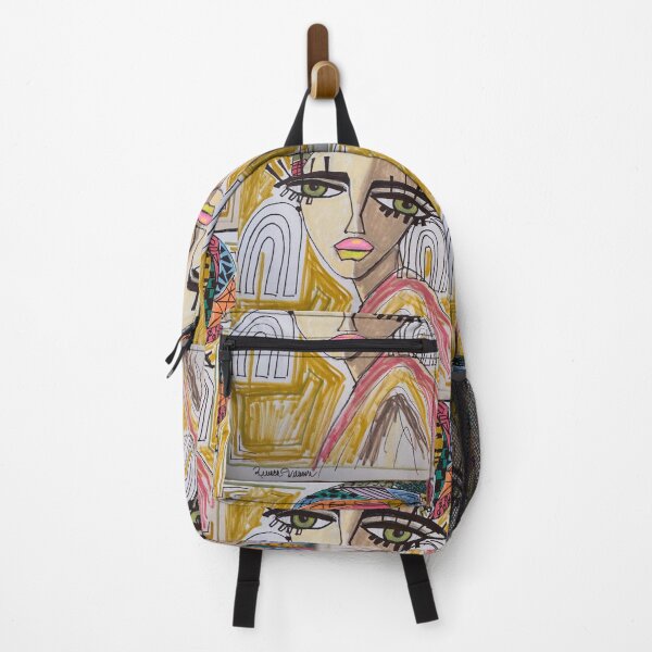 Artikelvorschau, Boho Girl mit großen Ohrringen großen Augen bunt entworfen und verkauft von Rebeccartist.
