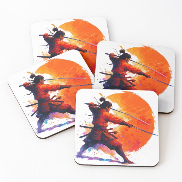 Item preview, Samurai Duel Pose with Abstract Fiery Background designed and sold by ArtfulWeave.