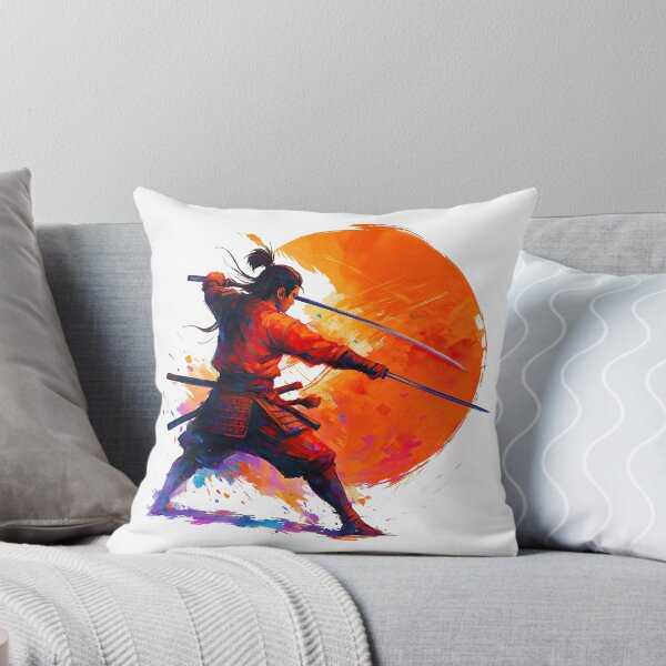 Item preview, Samurai Duel Pose with Abstract Fiery Background designed and sold by ArtfulWeave.