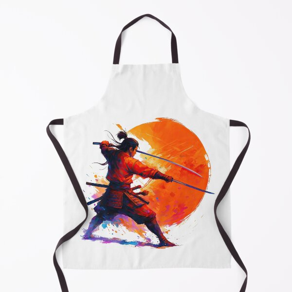 Item preview, Samurai Duel Pose with Abstract Fiery Background designed and sold by ArtfulWeave.