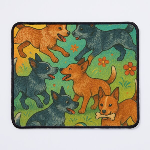 Item preview, Romping cartoon cattle dogs designed and sold by Elbeety.