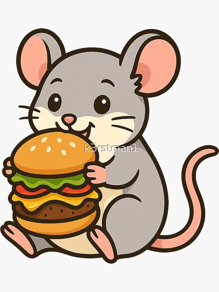Mouse Eating Giant Hamburger