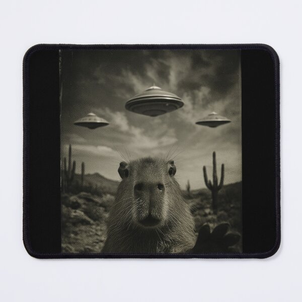 Item preview, Capybara and UFO Standoff – Vintage Alien Desert Scene designed and sold by RizVibes.