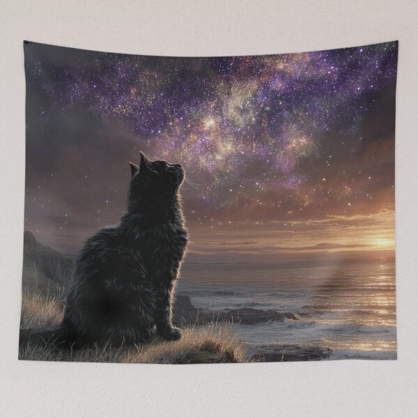 Item preview, black cat staring into the stars designed and sold by artsy artistry.