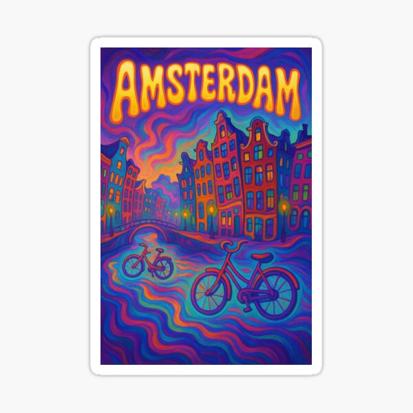 Item preview, Trippy Psychedelic Amsterdam Poster | Groovy Netherlands Wall Art | Vibrant Amsterdam Cityscape Print | Retro 70s Amsterdam Art | Colorful Dutch Travel Decor designed and sold by PaintedPixels01.