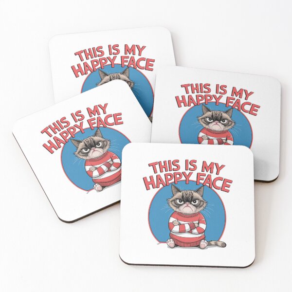 Item preview, This is my Happy Face, Cat, Angry, feline, funnyfits70, Humor, Funny, retro, vintages, funny quotes, animal humor, designed and sold by FunnyFits70.