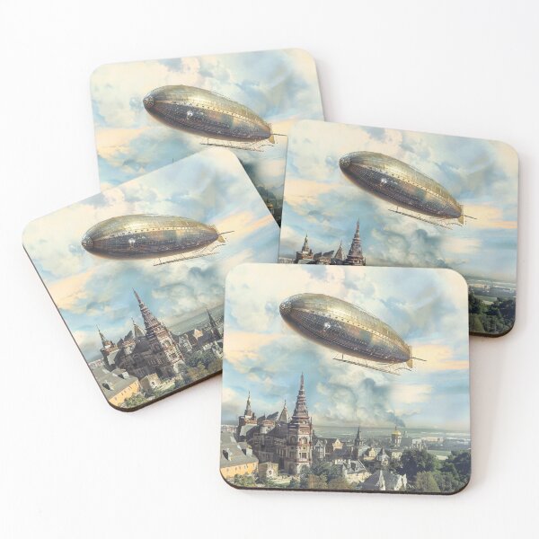 Item preview, Steampunk zeppelin flying over a city designed and sold by Made-by-Gus.