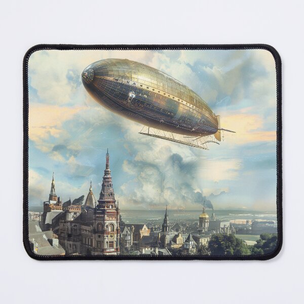 Item preview, Steampunk zeppelin flying over a city designed and sold by Made-by-Gus.