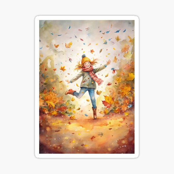Vista previa del artículo con la obra «Una niña divertida bailando en otoño», diseñado y vendido por Made-by-Gus.