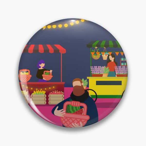 Item preview, mercado, mercado nocturno, compras locales, comida callejera, frutas, verduras, luces, comunidad, artesanías, diseño colorido, escena urbana, negocios pequeños, cultura local, ambiente cálido, canasta designed and sold by nicollepico.