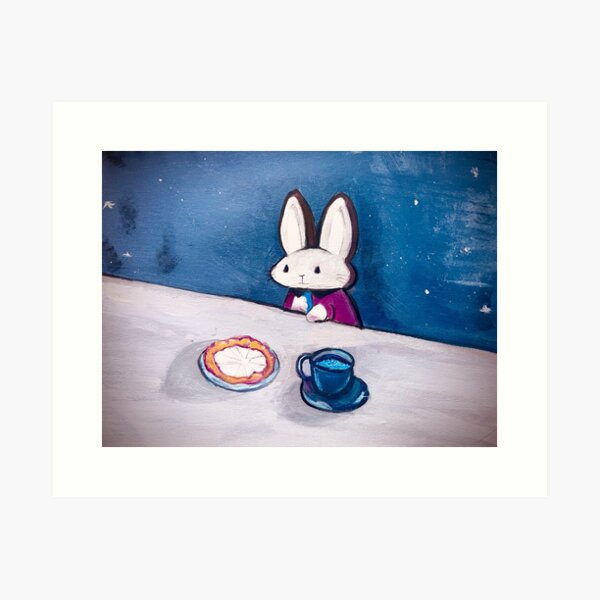 bunny with tea and pie Art Print