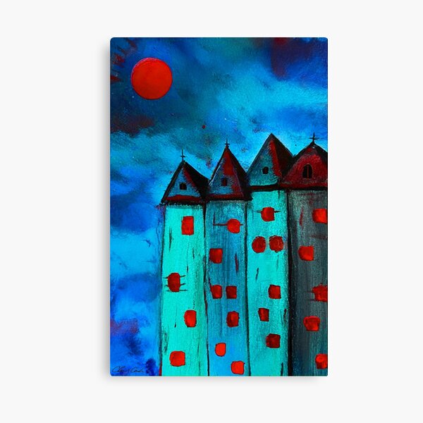 blue city red moon Canvas Print