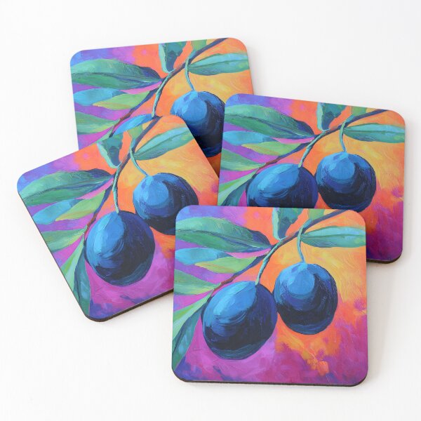 Item preview, Lush Olive Branch with Black Olives - Vibrant Green Leaves and Bold Blue Orange Pink Abstract AI Art designed and sold by OlfactoART Studio.
