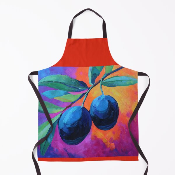 Item preview, Lush Olive Branch with Black Olives - Vibrant Green Leaves and Bold Blue Orange Pink Abstract AI Art designed and sold by OlfactoART Studio.