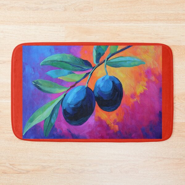 Item preview, Lush Olive Branch with Black Olives - Vibrant Green Leaves and Bold Blue Orange Pink Abstract AI Art designed and sold by OlfactoART Studio.