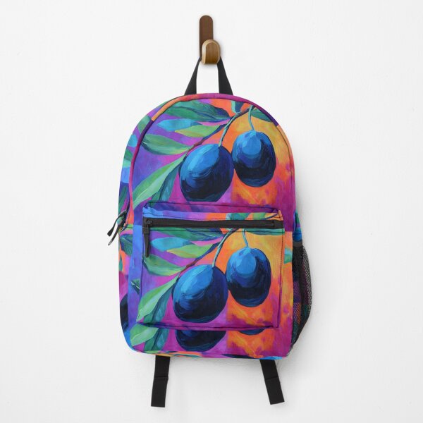 Item preview, Lush Olive Branch with Black Olives - Vibrant Green Leaves and Bold Blue Orange Pink Abstract AI Art designed and sold by OlfactoART Studio.