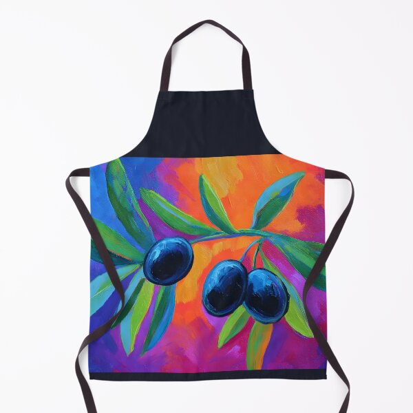 Item preview, Vibrant Olive Branch Glow - Dark Olives and Lush Green Leaves Against Bold Orange and Purple designed and sold by OlfactoART Studio.