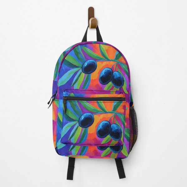 Item preview, Vibrant Olive Branch Glow - Dark Olives and Lush Green Leaves Against Bold Orange and Purple designed and sold by OlfactoART Studio.