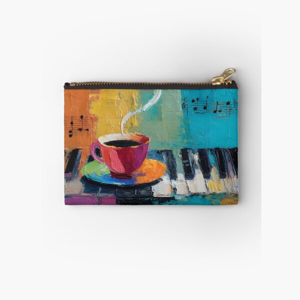 Item preview, Vibrant Red Coffee Cup on Piano Keys with Floating Musical Notes - Bold Abstract Composition in Rich Harmonious Colors Digital AI Art designed and sold by OlfactoART Studio.