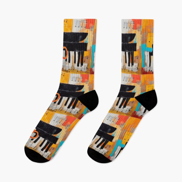 Item preview, Whimsical Coffee and Piano Melody - Vibrant Red Cup with Musical Notes and Bold Colorful Blocks designed and sold by OlfactoART Studio.
