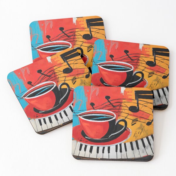 Artikelvorschau, Energetische Fusion aus Musik und Wärme – lebendige Kaffeetasse über wirbelnder Klaviertastatur entworfen und verkauft von OlfactoART Studio.