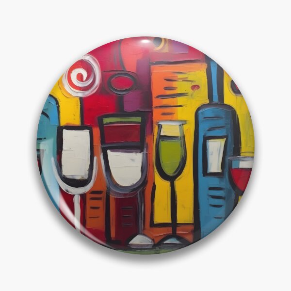 Item preview, Playful Abstract Bar Art in Fauvism- Colorful Cocktail Glasses and Bottles with Bold Geometric Background designed and sold by OlfactoART Studio.