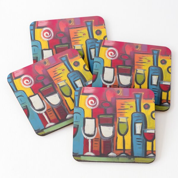 Item preview, Playful Abstract Bar Art in Fauvism- Colorful Cocktail Glasses and Bottles with Bold Geometric Background designed and sold by OlfactoART Studio.
