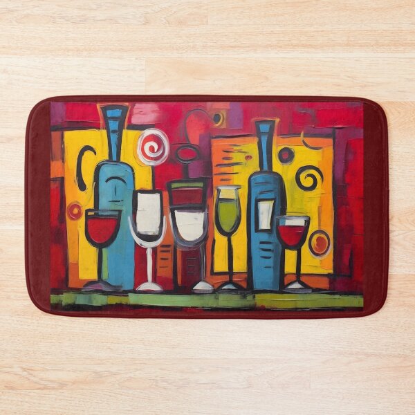 Item preview, Playful Abstract Bar Art in Fauvism- Colorful Cocktail Glasses and Bottles with Bold Geometric Background designed and sold by OlfactoART Studio.