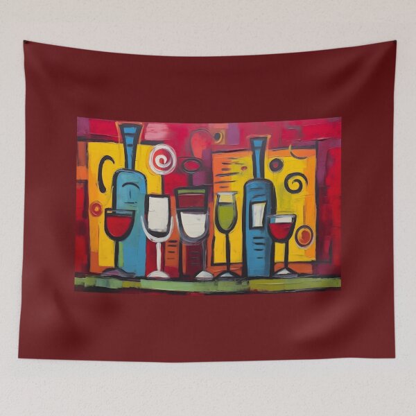 Item preview, Playful Abstract Bar Art in Fauvism- Colorful Cocktail Glasses and Bottles with Bold Geometric Background designed and sold by OlfactoART Studio.