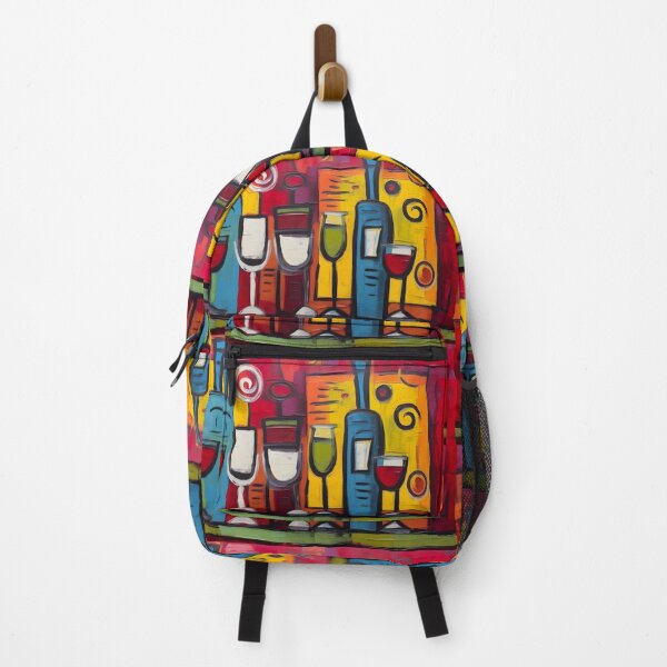 Item preview, Playful Abstract Bar Art in Fauvism- Colorful Cocktail Glasses and Bottles with Bold Geometric Background designed and sold by OlfactoART Studio.