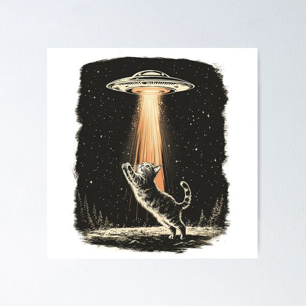 Item preview, Retro UFO Beaming Up a Cat Vintage Alien designed and sold by Jcat7.