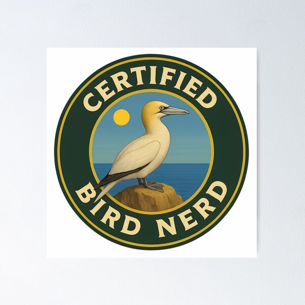 Item preview, Certified Bird Nerd – Northern Gannet Vintage Badge designed and sold by Brainy Bird's Place.