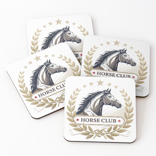 Item preview, Equestrian club badge with horse profile head golden laurel wreath stars and text banner	 designed and sold by Marimurmurprint.