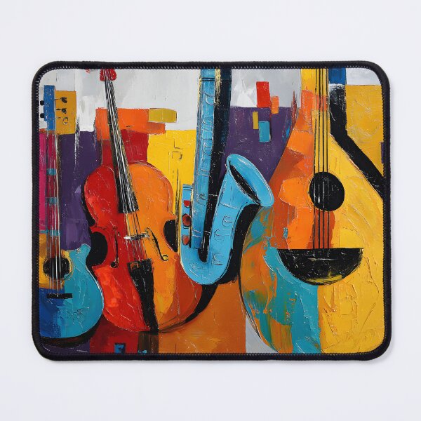 Item preview, Vibrant Musical Ensemble Guitar Violin Saxophone Bass and Arabic Oud- Bold Geometric Abstract Art designed and sold by OlfactoART Studio.
