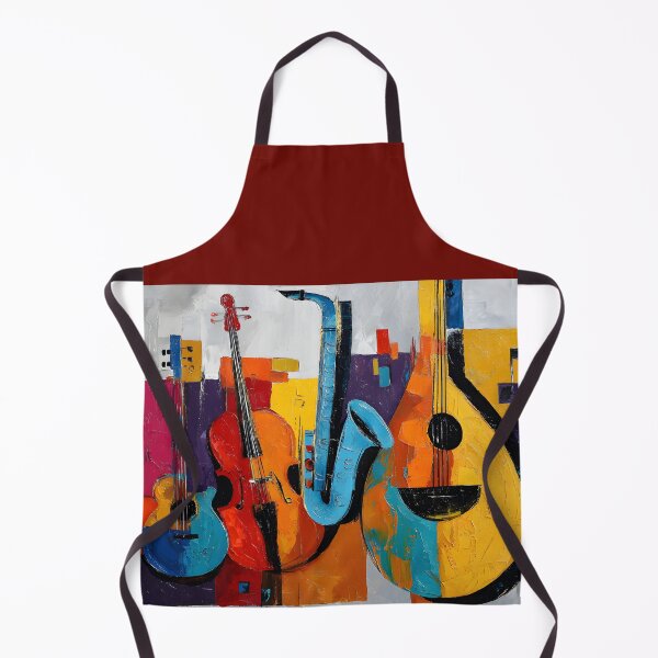 Item preview, Vibrant Musical Ensemble Guitar Violin Saxophone Bass and Arabic Oud- Bold Geometric Abstract Art designed and sold by OlfactoART Studio.