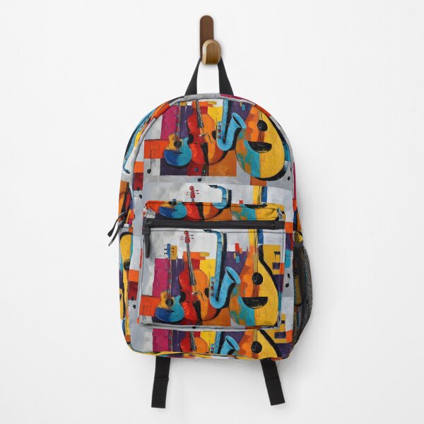 Item preview, Vibrant Musical Ensemble Guitar Violin Saxophone Bass and Arabic Oud- Bold Geometric Abstract Art designed and sold by OlfactoART Studio.