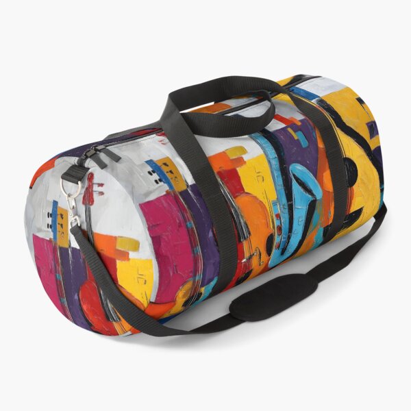 Item preview, Vibrant Musical Ensemble Guitar Violin Saxophone Bass and Arabic Oud- Bold Geometric Abstract Art designed and sold by OlfactoART Studio.