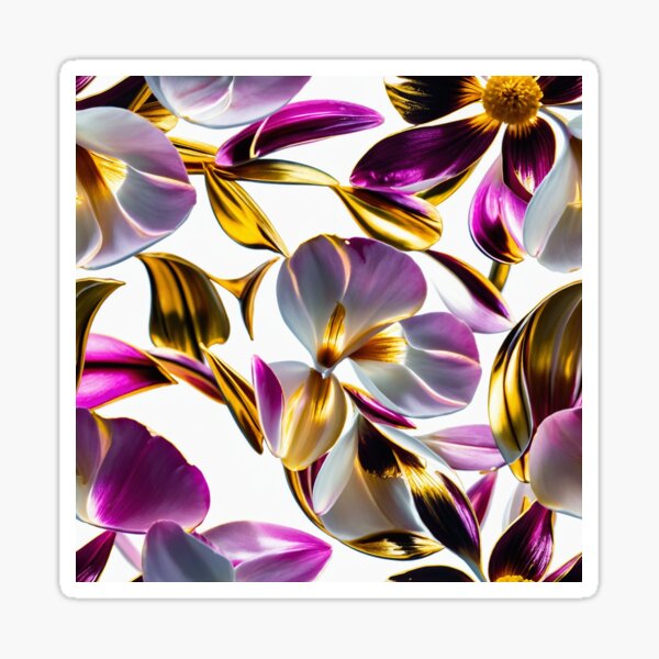 Aperçu de l'œuvre Tuile en feuille d'or avec fleurs blanches et mauves créée et vendue par Pavo Real Studio.