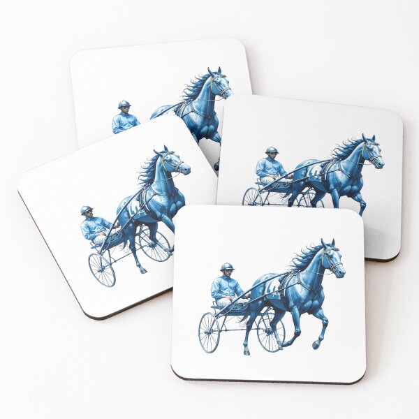 Item preview, Dynamic blue racing horse with driver in sulky on a transparent background PNG image for sports action designed and sold by Marimurmurprint.