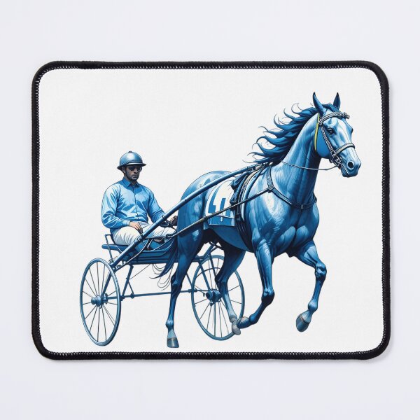 Item preview, Dynamic blue racing horse with driver in sulky on a transparent background PNG image for sports action designed and sold by Marimurmurprint.