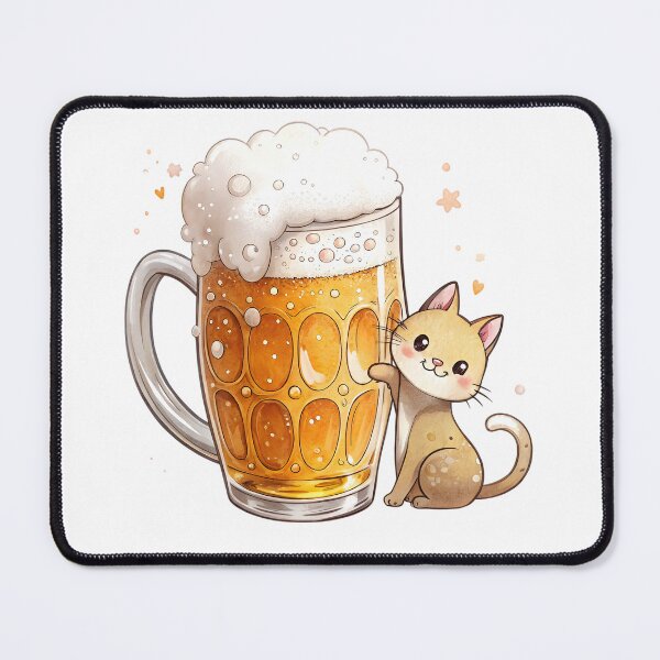 Item preview, Cute cat next to large beer mug with frothy head on a transparent background PNG image designed and sold by Marimurmurprint.