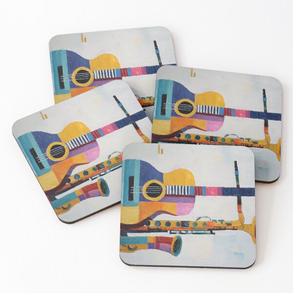 Item preview, Colorful Abstract Fusion of Guitar and Saxophone with Bold Geometric Patterns and Vibrant Hues designed and sold by OlfactoART Studio.