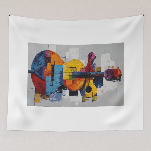 Item preview, Dynamic Abstract Musical Instruments with Vibrant Colors and Geometric Background - Energetic Digital AI Rhythm designed and sold by OlfactoART Studio.