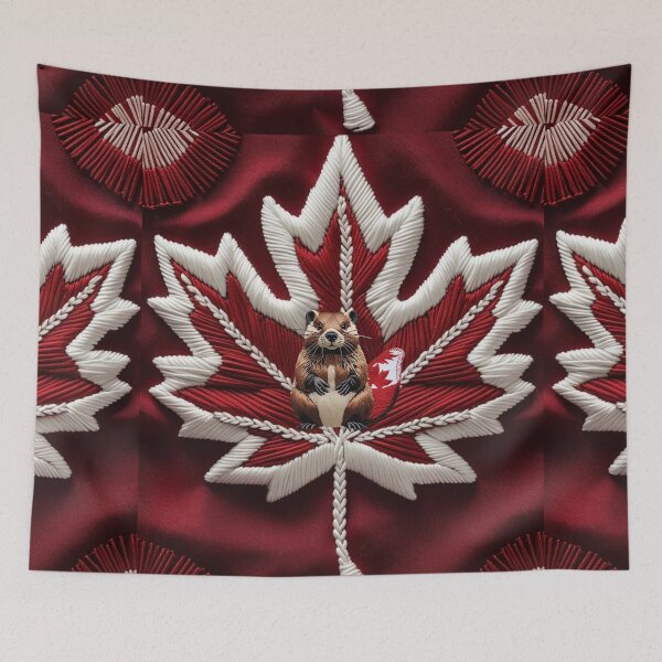 Item preview, Embroidered Beaver with Canadian Flag Tail  Cute Wildlife Patch Design designed and sold by ArtDesignTp.